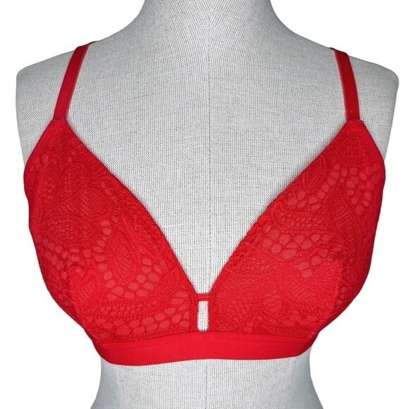 Lively | Busty Bralette * sz 1 * Palm Lace Tomato Red Comfy Wire Free Wireless - Picture 1 of 7